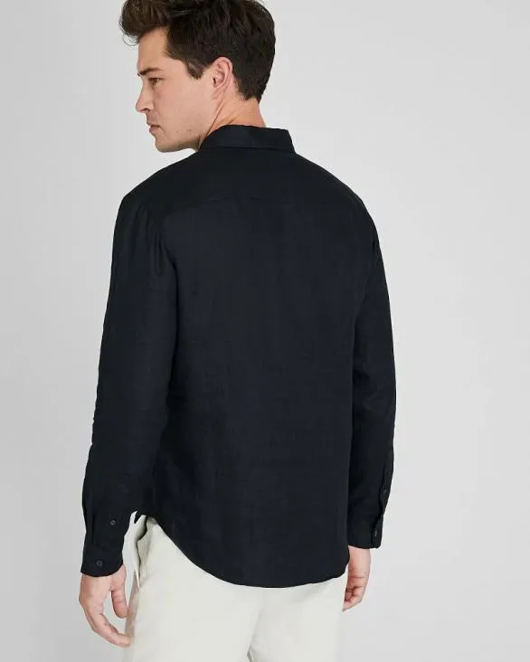 Club Monaco Shirts LongSleeve Solid Linen Shirt Black 8211 Men