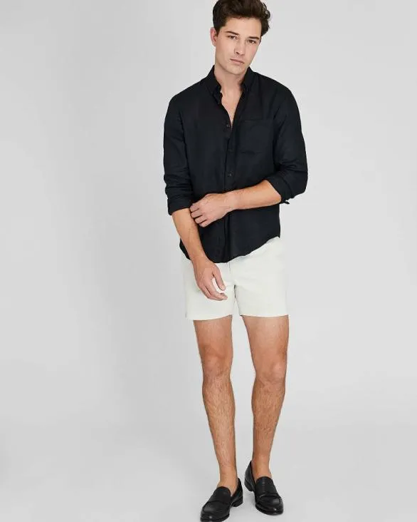 Club Monaco Shirts LongSleeve Solid Linen Shirt Black 8211 Men