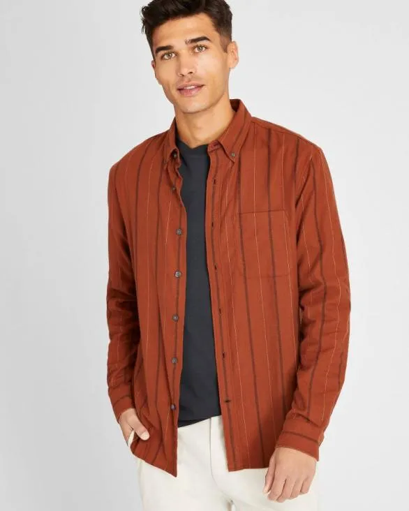 Club Monaco Shirts LongSleeve Stripe Flannel Shirt Burnt Orange 8211 Men