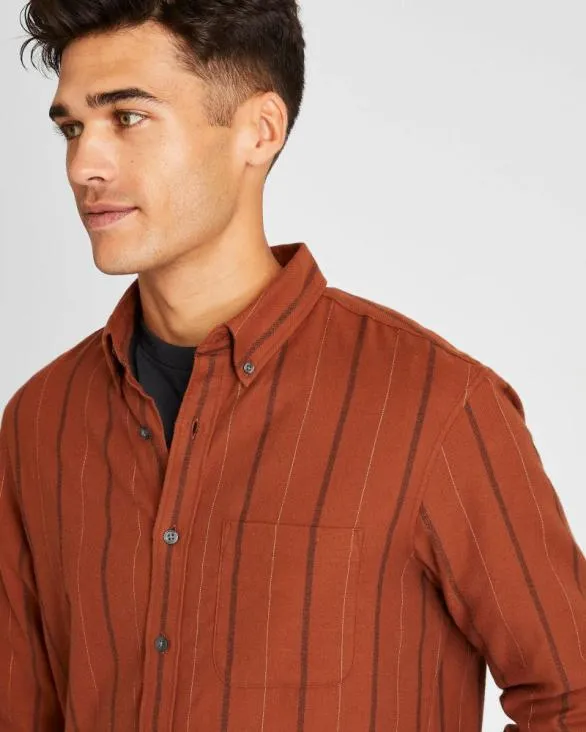 Club Monaco Shirts LongSleeve Stripe Flannel Shirt Burnt Orange 8211 Men