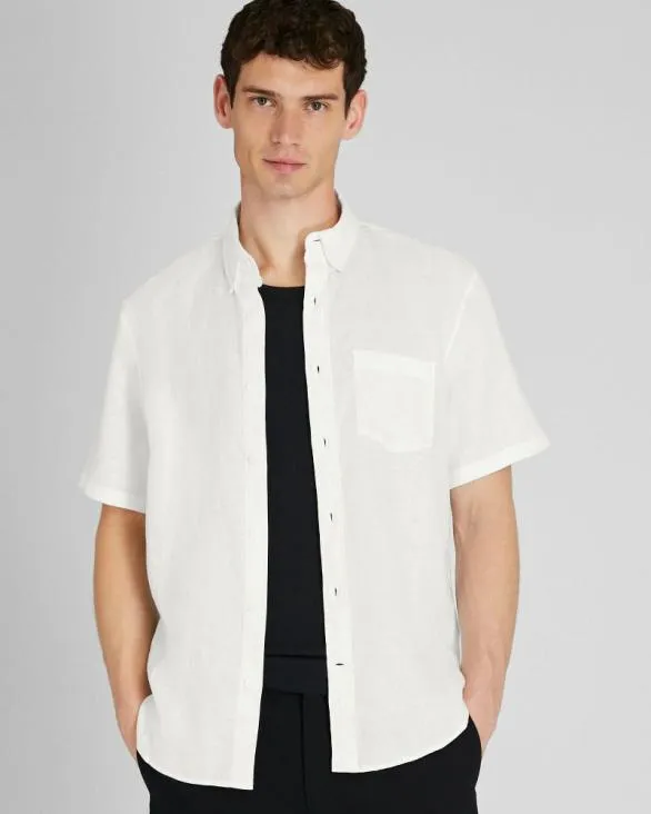 Club Monaco Shirts Short Sleeve Slim Linen Shirt White 8211 Men