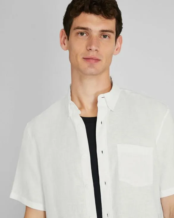 Club Monaco Shirts Short Sleeve Slim Linen Shirt White 8211 Men
