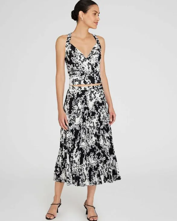 Club Monaco Skirts Floral Print Pleated Midi Skirt Black 8211 Women