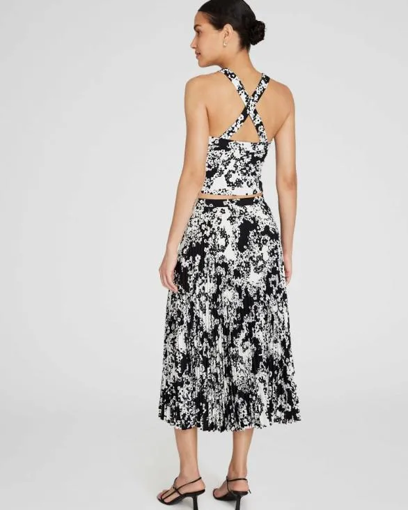 Club Monaco Skirts Floral Print Pleated Midi Skirt Black 8211 Women