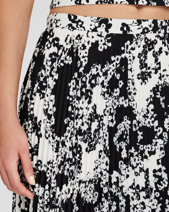 Club Monaco Skirts Floral Print Pleated Midi Skirt Black 8211 Women