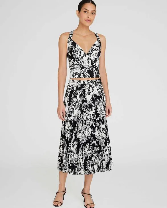Club Monaco Skirts Floral Print Pleated Midi Skirt Black 8211 Women
