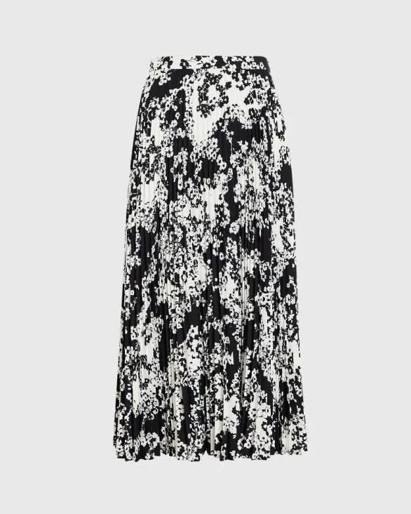Club Monaco Skirts Floral Print Pleated Midi Skirt Black 8211 Women