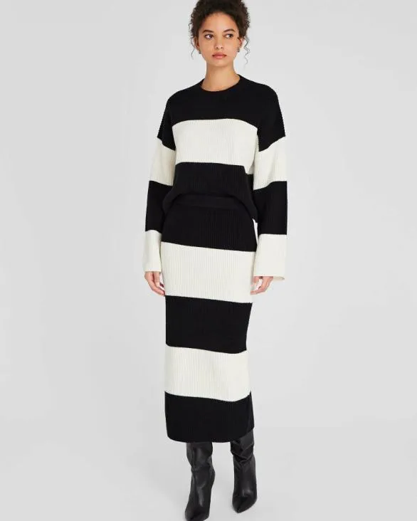 Club Monaco Skirts Striped Wool Blend Midi Skirt White Base Stripe 4 8211 Women