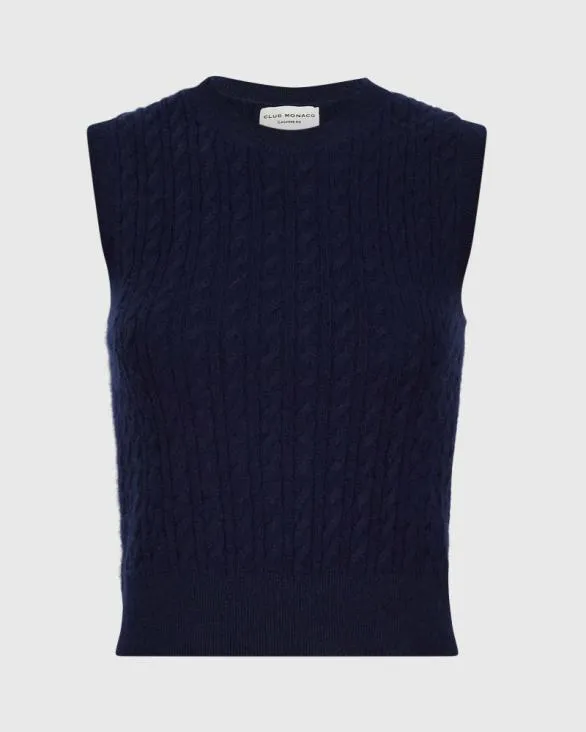 Club Monaco Sweaters Cashmere Mini Cable Shell Navy 8211 Women