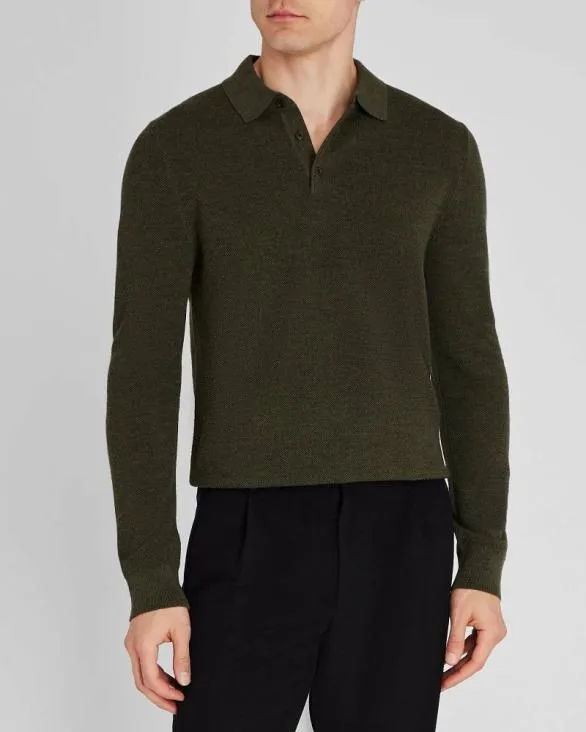 Club Monaco Sweaters LongSleeve Stitch Wool Polo Olive 8211 Men