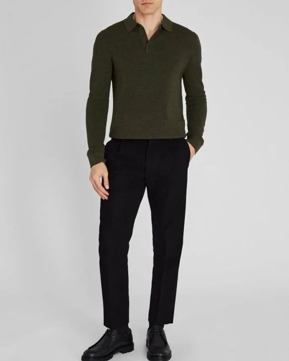 Club Monaco Sweaters LongSleeve Stitch Wool Polo Olive 8211 Men