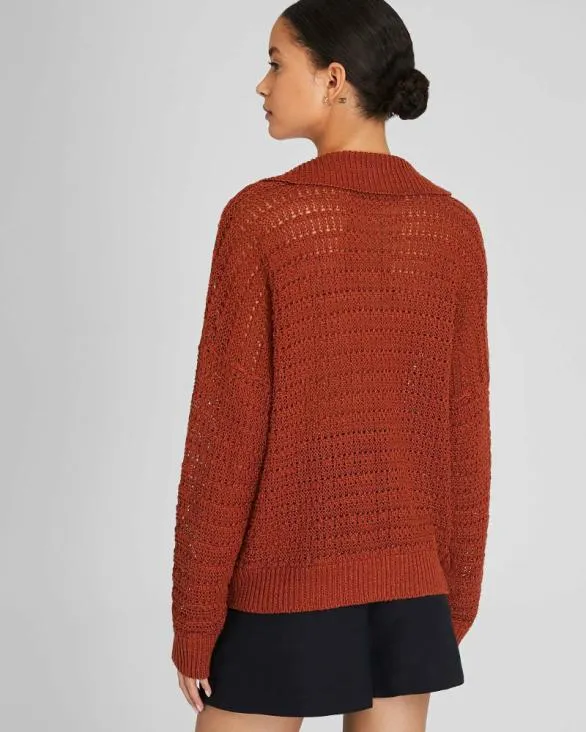 Club Monaco Sweaters Mixed Stitch Oversized Johnny Collar Sweater Burnt Orange 8211 Women