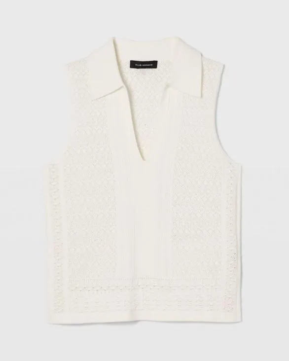 Club Monaco Sweaters Sleeveless Johnny Collar Sweater White 8211 Women