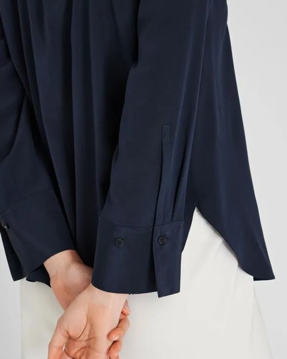 Club Monaco Tops Collared Silk Popover Shirt Twilight Navy 8211 Women
