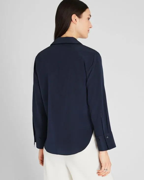 Club Monaco Tops Collared Silk Popover Shirt Twilight Navy 8211 Women