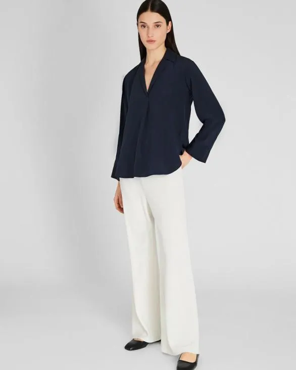 Club Monaco Tops Collared Silk Popover Shirt Twilight Navy 8211 Women