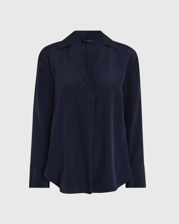 Club Monaco Tops Collared Silk Popover Shirt Twilight Navy 8211 Women