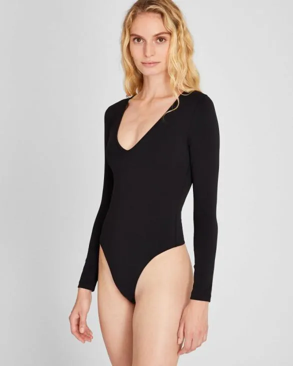 Club Monaco Tops Long Sleeve VNeck Bodysuit Black 8211 Women