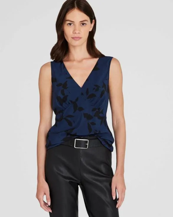Club Monaco Tops Printed Silk VNeck Sleeveless Top Blue Mix 8211 Women