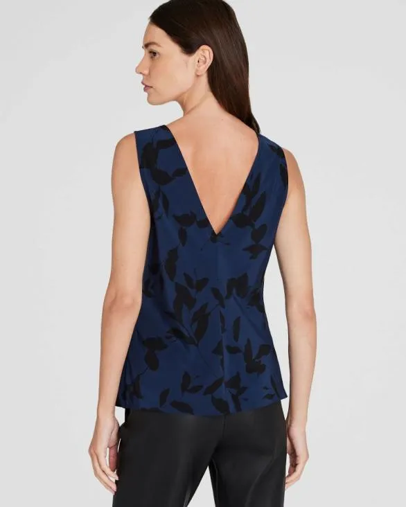 Club Monaco Tops Printed Silk VNeck Sleeveless Top Blue Mix 8211 Women