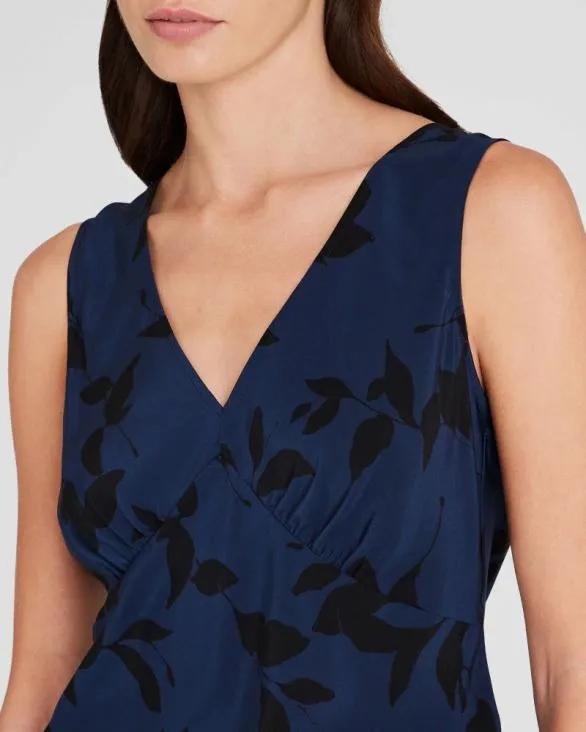 Club Monaco Tops Printed Silk VNeck Sleeveless Top Blue Mix 8211 Women