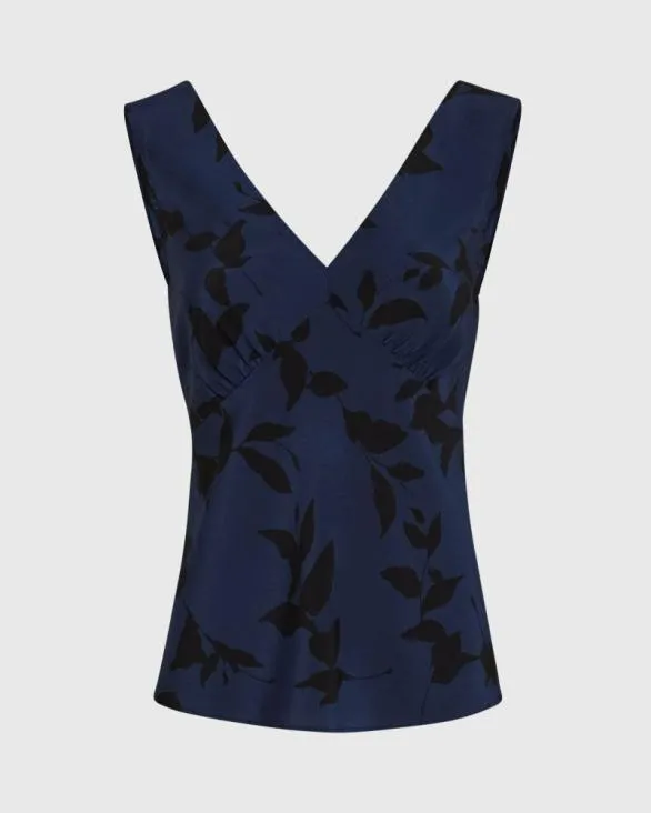 Club Monaco Tops Printed Silk VNeck Sleeveless Top Blue Mix 8211 Women
