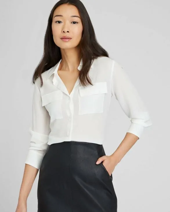 Club Monaco Tops Silk Utility Shirt White 8211 Women