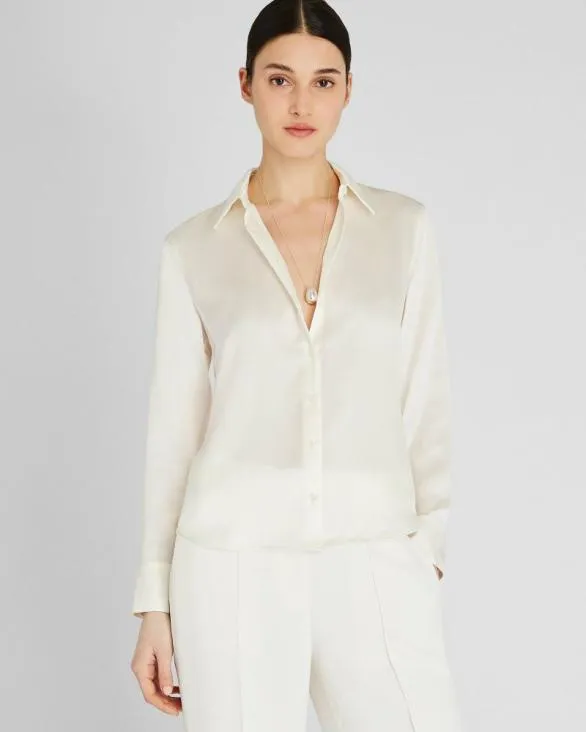 Club Monaco Tops Slim Fit Silk Charmeuse Shirt Ecru 8211 Women