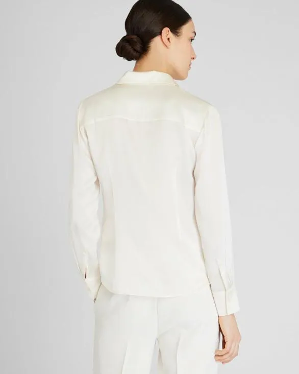 Club Monaco Tops Slim Fit Silk Charmeuse Shirt Ecru 8211 Women