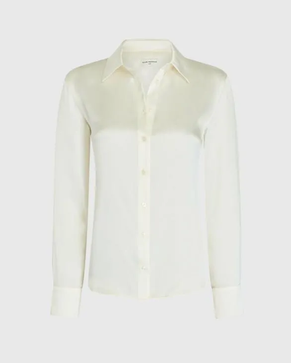 Club Monaco Tops Slim Fit Silk Charmeuse Shirt Ecru 8211 Women