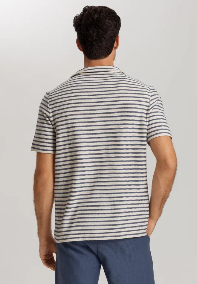 Collared Organic Cotton Top Deep Breeze Stripe Men HANRO Tops and Tees