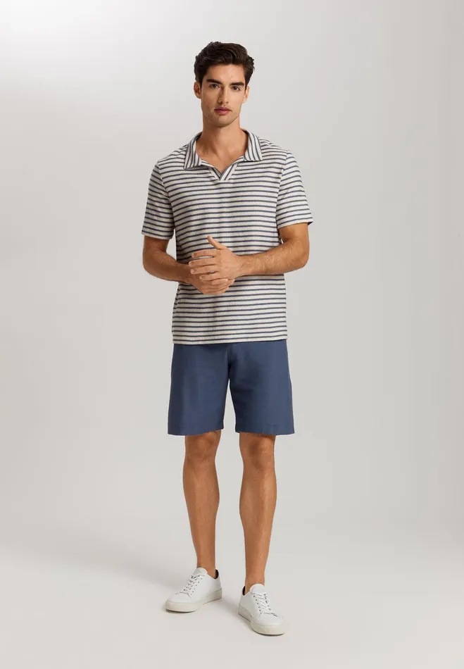 Collared Organic Cotton Top Deep Breeze Stripe Men HANRO Tops and Tees
