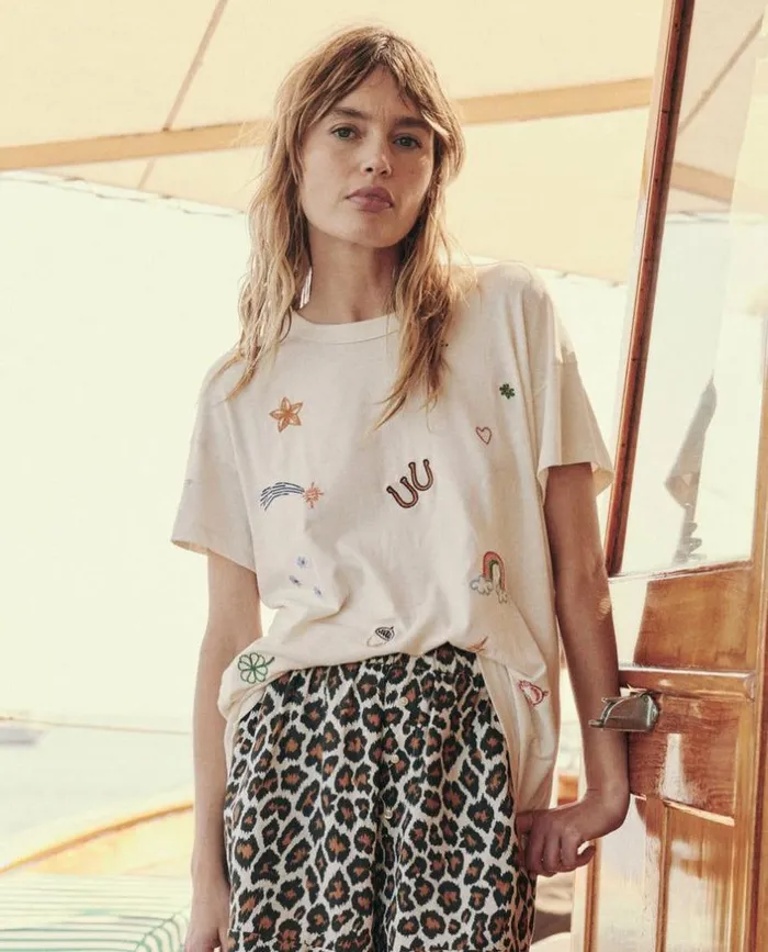 CollectionTees and Sweats The Great The Boxy Crew Washed White With Charm Embroidery CollectionTees and Sweats The Great The Boxy Crew Washed White With Charm Embroidery