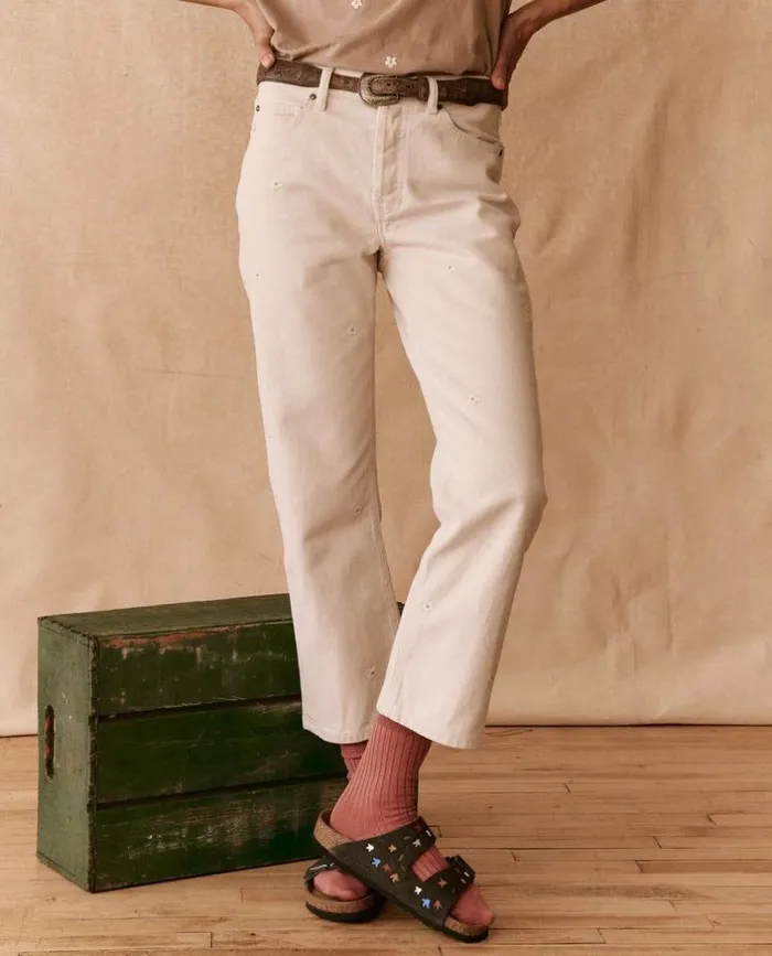 Collection The Great The Embroidered Daisy Wayne Jean Natural With Embroidered Daisies