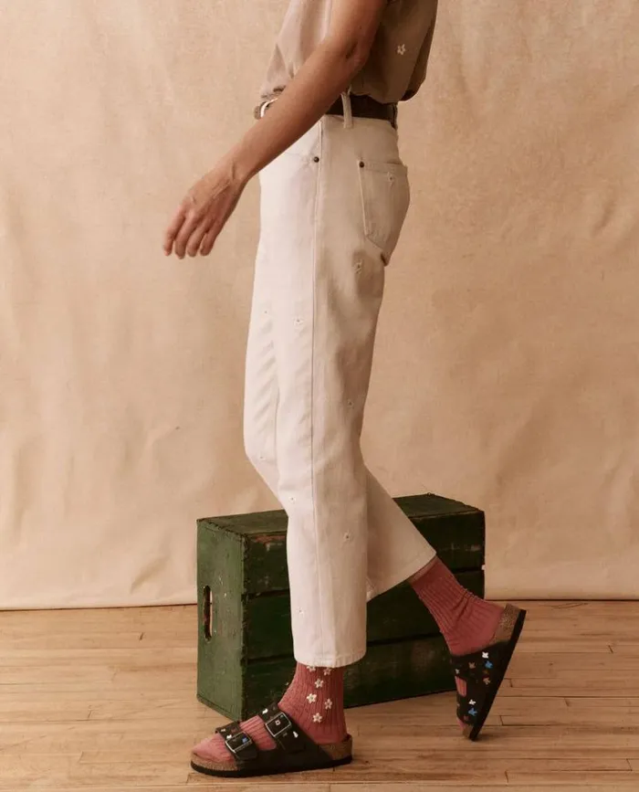 Collection The Great The Embroidered Daisy Wayne Jean Natural With Embroidered Daisies