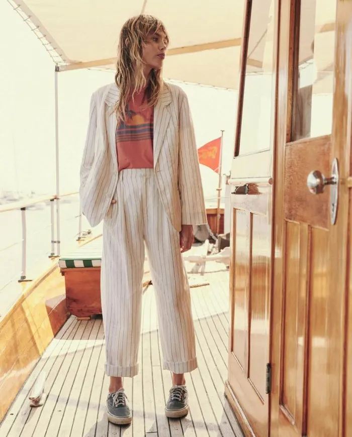 Collection The Great The Maker Trouser Cream Pinstripe