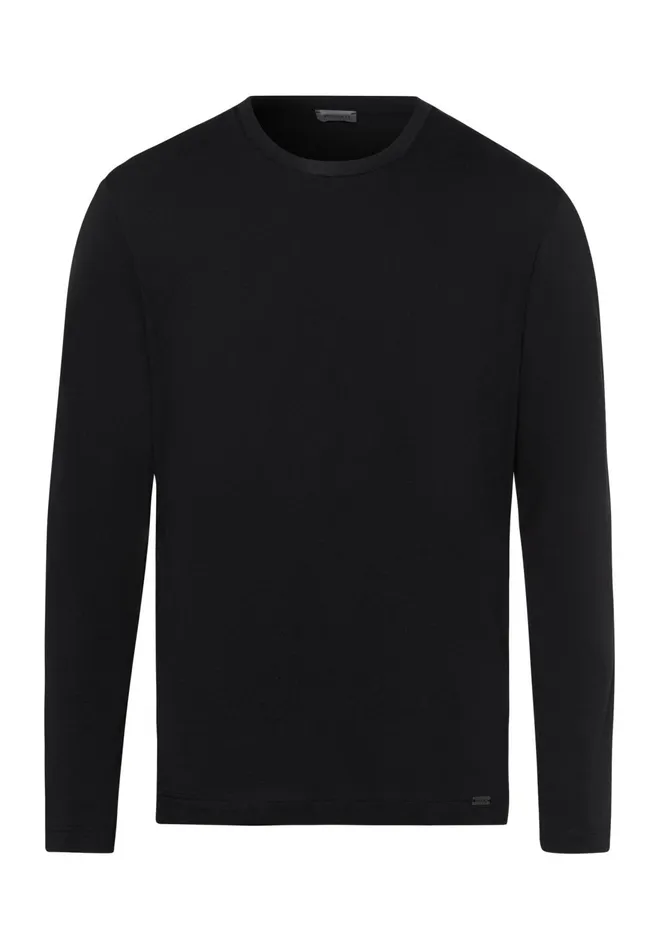 Cotton Crew Neck Top Black Men HANRO Pajama Tops