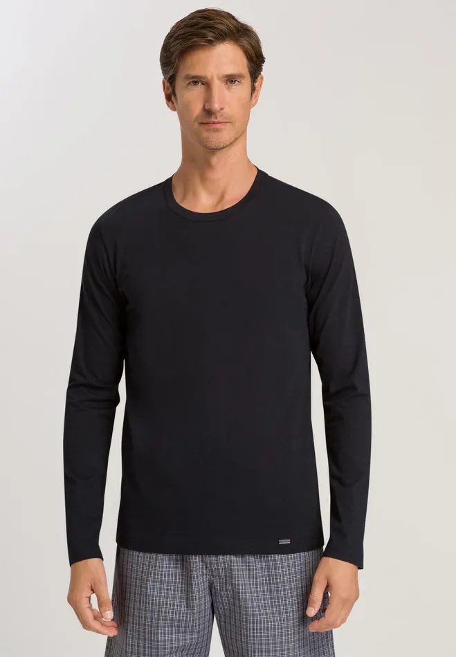 Cotton Crew Neck Top Black Men HANRO Pajama Tops