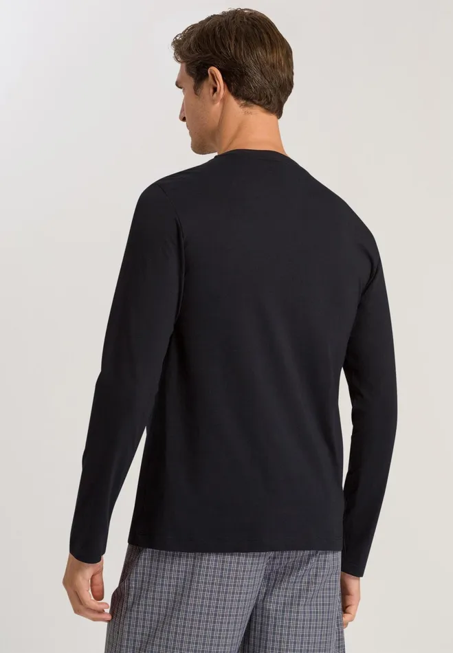 Cotton Crew Neck Top Black Men HANRO Pajama Tops