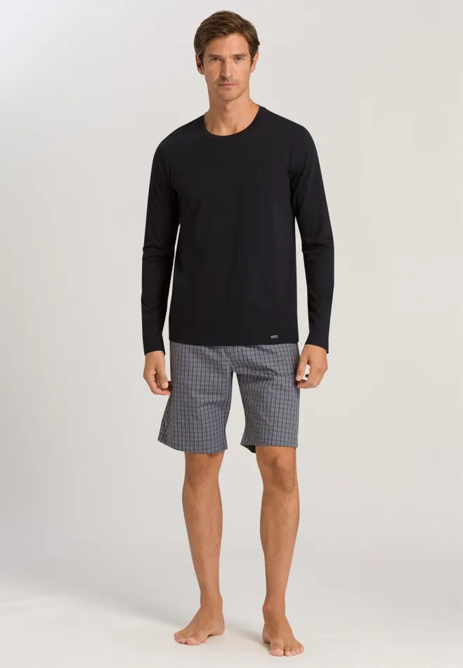 Cotton Crew Neck Top Black Men HANRO Pajama Tops