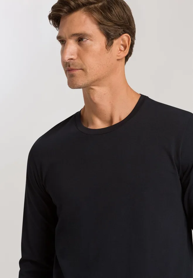 Cotton Crew Neck Top Black Men HANRO Pajama Tops