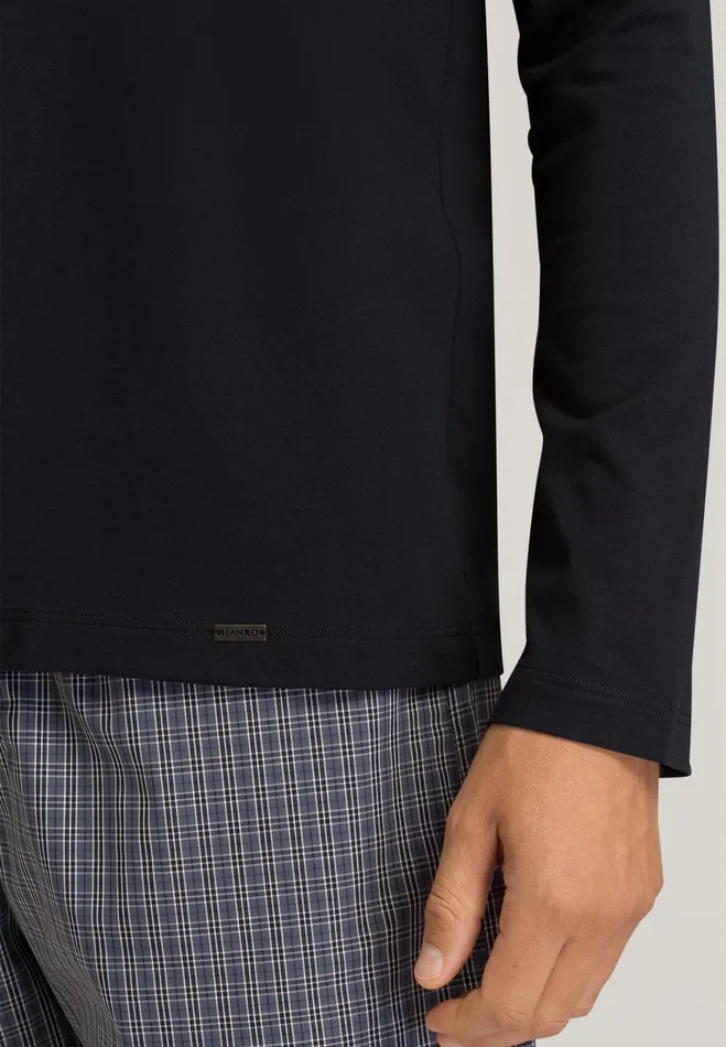 Cotton Crew Neck Top Black Men HANRO Pajama Tops