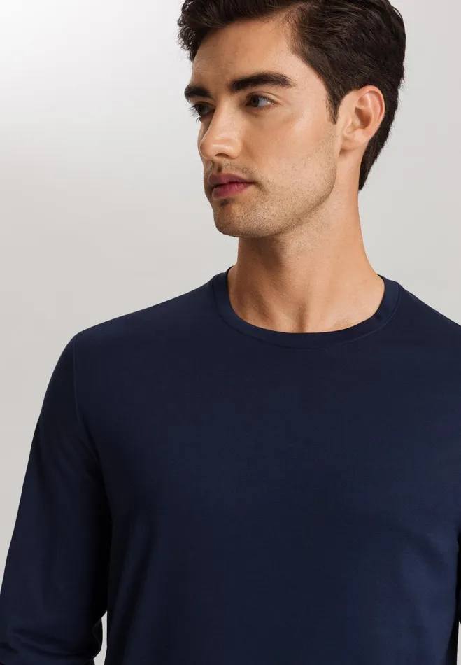 Cotton Crew Neck Top Deep Navy Men HANRO Pajama Tops
