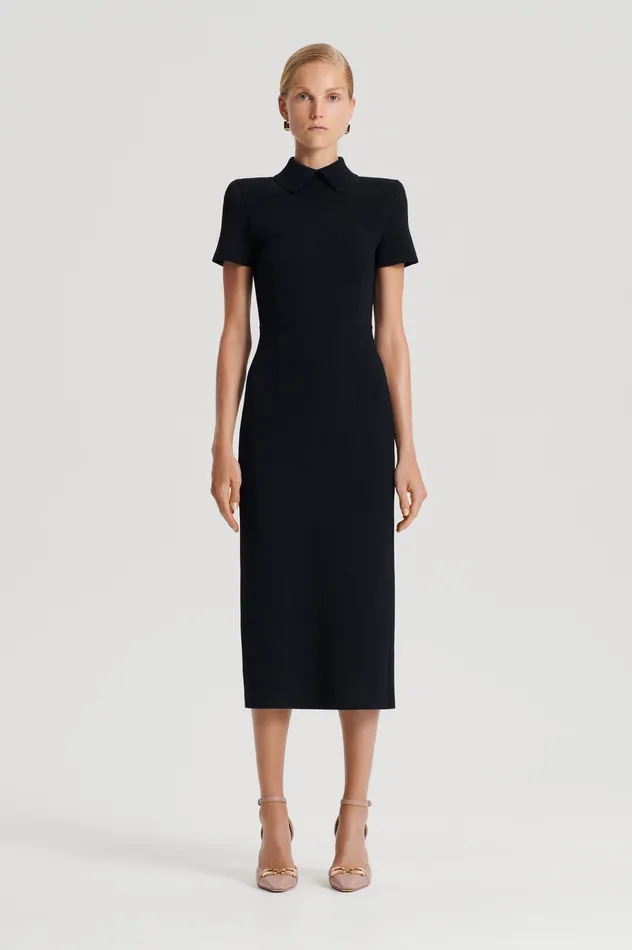 CREPE KNIT COLLAR DRESS BLACK Dresses Scanlan Theodore Women