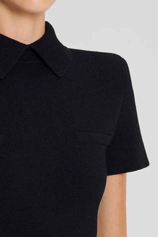 CREPE KNIT COLLAR DRESS BLACK Dresses Scanlan Theodore Women CREPE KNIT COLLAR DRESS BLACK Dresses Scanlan Theodore Women
