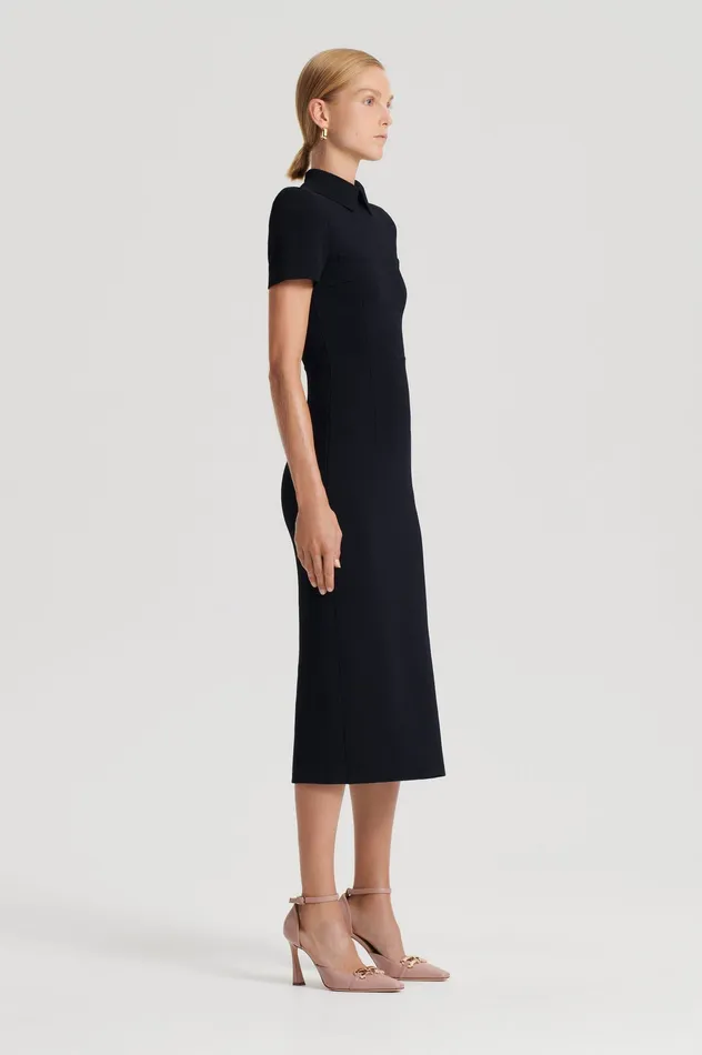 CREPE KNIT COLLAR DRESS BLACK Dresses Scanlan Theodore Women CREPE KNIT COLLAR DRESS BLACK Dresses Scanlan Theodore Women