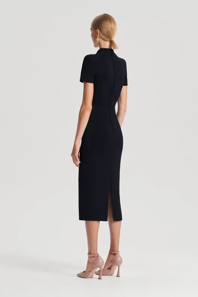CREPE KNIT COLLAR DRESS BLACK Dresses Scanlan Theodore Women CREPE KNIT COLLAR DRESS BLACK Dresses Scanlan Theodore Women