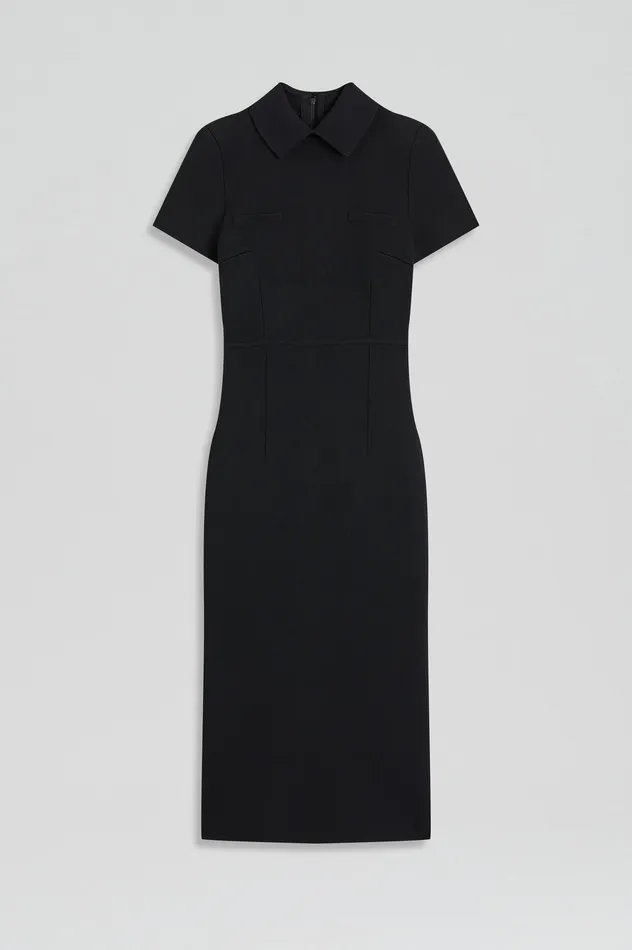 CREPE KNIT COLLAR DRESS BLACK Dresses Scanlan Theodore Women CREPE KNIT COLLAR DRESS BLACK Dresses Scanlan Theodore Women