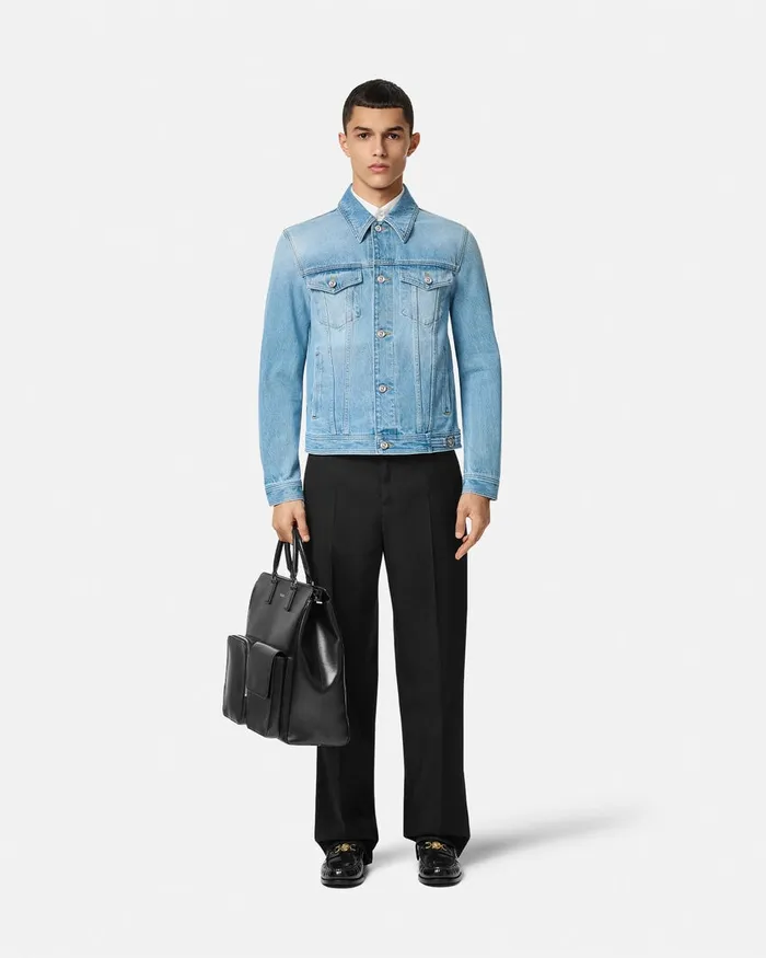 Denim Men Versace Blouson Denim Jacket Blue