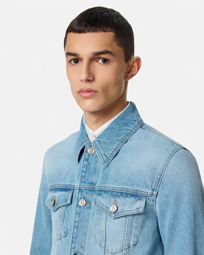 Denim Men Versace Blouson Denim Jacket Blue